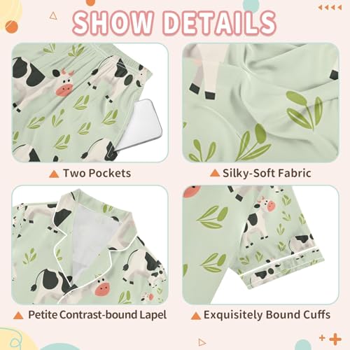 senya Funny Farm Cows A Satin Summer Pajama Sets Silk Short Sleeve Button Down Sleepwear3