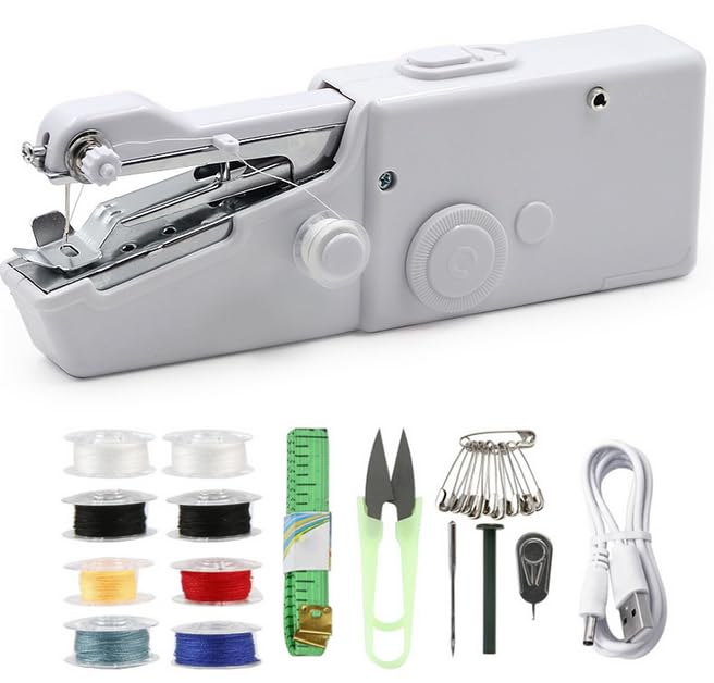 Anlising Maquina de Coser Portatil, Máquina de Coser de Mano, con Accesorios, Mini Máquina de Coser Eléctrica Portátil, Mini Máquina de Coser a Mano, para Ropa, Manualidades, Cortinas (Blanco)
