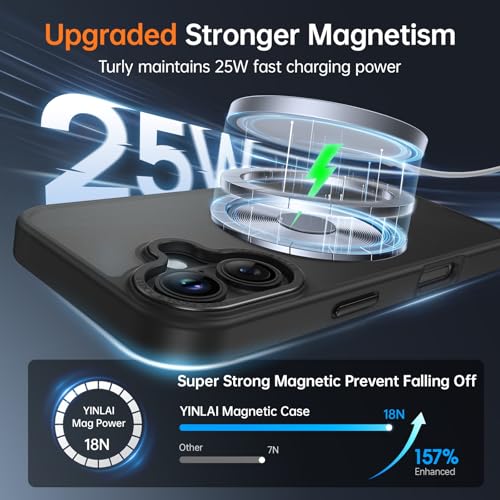 Image of YINLAI for iPhone 17 Case 6.3-inch,Magnetic Compatible with MagSafe, Slim Matte Anti-Fingerprint, Shockproof Full Body Military Grade Protection for iPhone 17 Cover, Black
