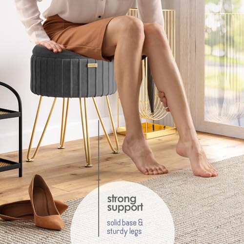 STORAGEBUD Round Ottoman with Storage, Pleated Velvet Storage Ottoman, Foot Stool Ottomans, Makeup Vanity Stool, Small Ottomans Foot Rest, Modern Vanity Stools for Living Room and Bedroom, Grey by STORAGEBUD - Used condition - Image 5