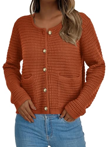 PRETTYGARDEN Women Knit Cardigan Sweaters Fall Fashion Long Sleeve Open Front Button Down Trendy Casual Jacket Winter Clothes