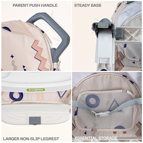 Image of Baybee 5 in 1 Baby Rocker and Feeding Chair for Babies | Portable Rocking Chair for Kids with Parent Handle, Multi Position Recline, Food Tray & Music | Baby Bouncers 0 to 3 Years Boys Girls (Grey)