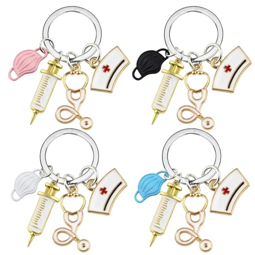 MAXQUU 4 Llaveros para Enfermera y Médico, Regalo y Accesorios, Ideas para Novia - Negro, Blanco, Rosa, Azul, Talla Única
