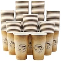 Clawsoff 180 Pack 16 oz Disposable Paper Coffee Cups, Hot/Cold Drinking Cups, coffee, Juice, Retro Design, Leak-Proof, Party, Picnic, Events, Travel, Offices, Shops