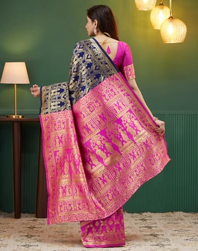 Image of SIRIL Women's Banarasi Weaving Soft Silk Saree With Unstitched Blouse Piece(4791S141 Green)