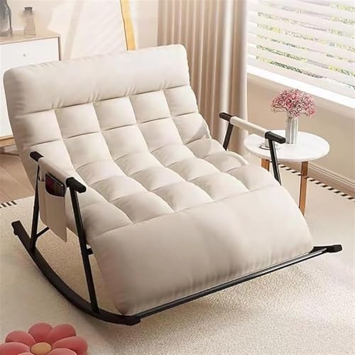 JIESOO Mecedora moderna de gran tamaño para sala de estar, reclinable, balancín ancho para uso en interiores, cómodo asiento tapizado (blanquecino)