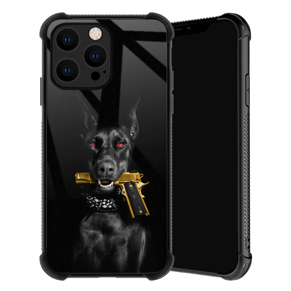 TnXee Compatible with iPhone 14 Case,Dog Gun Phone Cover for Men/Women,Soft TPU Anti-Skid Thread Frame Four Corner Anti-Collision Protection Case
