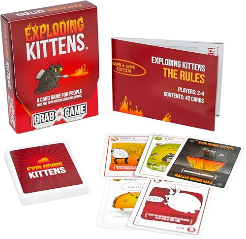 Image of Exploding Kittens Grab and Game, 2-4 Players, Ages 7+, Pocket Version | Pocket-sized Exploding Kittens! Quick to learn, travel-friendly, and great for road trips, parties, and gifting.