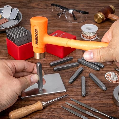 Image of NEIKO 02633A Number and Letter Punch Set with Heat-Treated Steel Punches, Imprinting & Arts and Crafts, 3 /16 inch (5 MM) Shaft, 36 Pc Stamp Set, Uppercase Letter & Number Punch Set (A-Z / 0-8 / inch& inch)