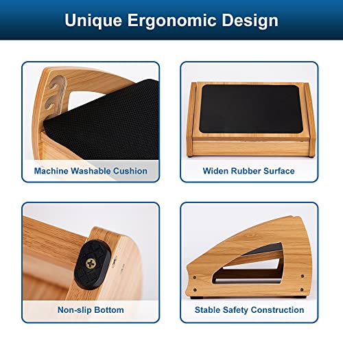 Image of StrongTek Wood Ergonomic Footrest - 4-Angle Adjustable Foot Stool for Desk, Office Footrest, Anti-Slip Foot Stand for Under Desk, Enhances Posture, Promotes Blood Circulation, Easy Assembly (Natural)