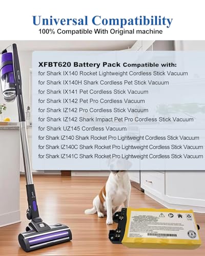 Image of XFBT620 Battery Replacement for Shark IX140 IX141 IX142 IZ140 IZ140C IZ141C IZ142 UZ145 Cordless Vacuum Cleaners Rocket Pet Stick Rocket Pro for Shark Battery 1900mAh 41Wh 21.6V