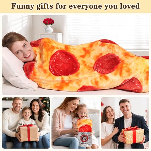 Image of Mermaker Pepperoni Pizza Blanket 2.0 Double Sided 71 Inch for Adult and Kids, Realistic Food Blanket, 285 GSM Soft, for Teenage Boys and Girls