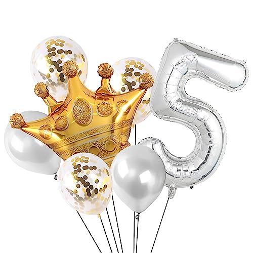 Image of 40 Inch Silver Number Balloons, Helium Mylar Foil Number Balloons for Birthdays, Number 5 Balloon for Party Wedding Bachelorette Birthday Bridal Shower Anniversary Celebration Party Decorations