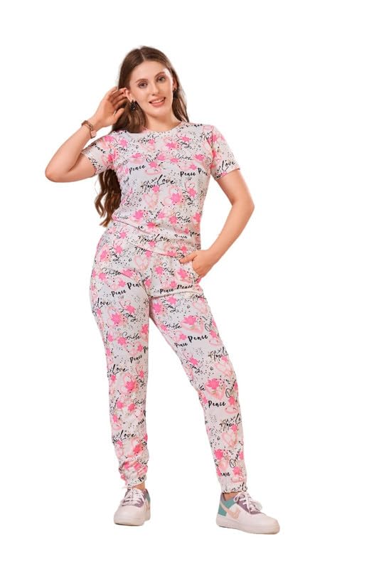 Grey Cotton Lycra Printed Tracksuit For Women (S, Small) | Women's Track Suit Co-ord Set | T-shirt & Trackpant For Girls-image-19