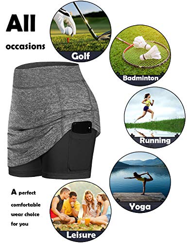 Image of BLEVONH Women Tennis Skirts Inner Shorts Elastic Sports Golf Skorts with Pockets