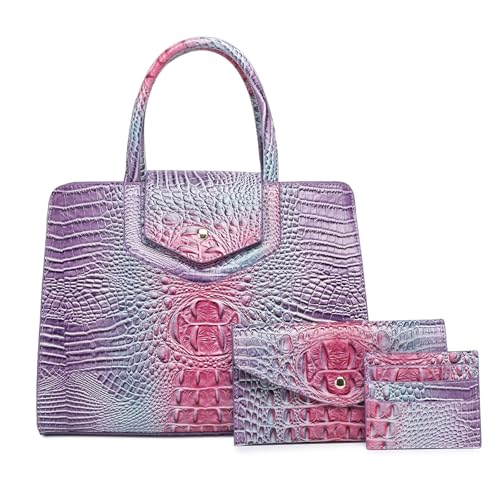Image of Makcr Joacbv Women Embossed Pattern Satchel Handbags Wallet 3 pcs Set Crossbody Tote Top Handle Vegan Leather Ladies Bag | Embossed Pattern