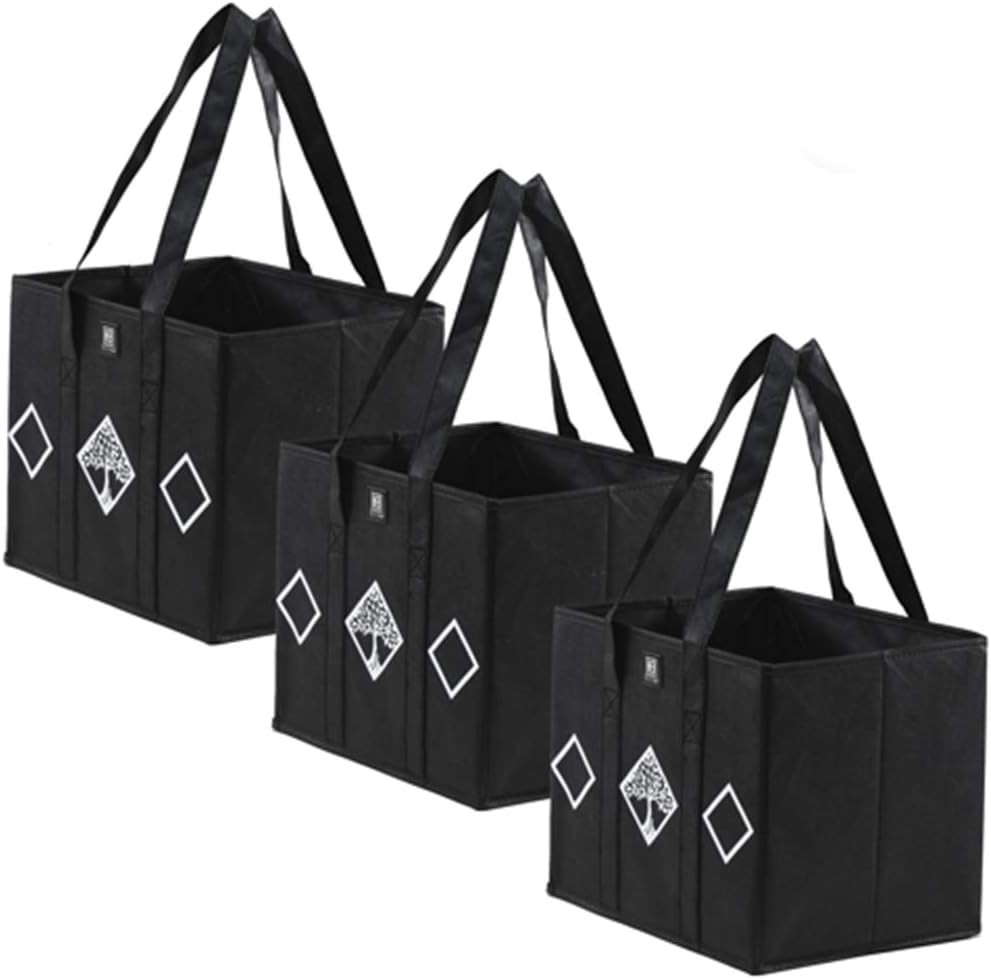 Reusable Grocery Bags by Eliza Huntley – Roomy Shopping Bags – Set of 3 - 13” X 11” X 10” - Sturdy – Stand by Themselves – Heavy Duty Fabric-Reinforced, Removable Bottom - Collapsible – Charcoal Gray