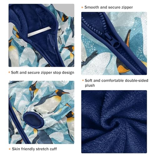 Penguins and Glaciers Girls Fleece Jacket Girls Fall Jacket Boys Coats Zip Up Hoodie Children Sherpa Warm Outerwear 2-10T3