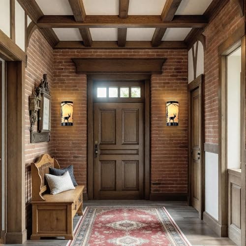 Image of Wall Sconce Light,Deer Metal Yellow Parchment Farmhouse Wall Sconce,Rustic E26 Base Wall Mount Lamp,Matte Black Bedroom Wall Lights,Indoor Wall Lamps for Living Room,Hallway(Hardwired Only)