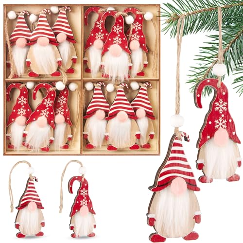 BRUBAKER 12x Weihnachtsanhänger Wichtel - 8 cm Baumschmuck aus Holz -...