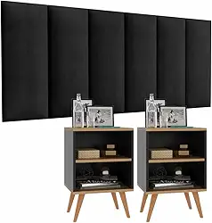 Conjunto Cabeceira Suede Casal e Mesas de Cabeceira Elegance Cimento - Mania de Móveis