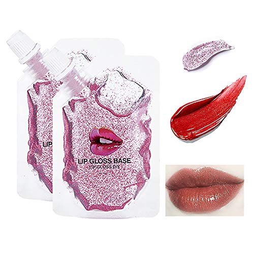 DAGEDA 2 x Pearly Sequins Moisturizing Lip Gloss Base (3.88oz.) DIY Lip Glow Lipstick Material for Making Your Own Glitter Lip Balm Lip Maximizer DIY Lip Plumper Making Organic Lip Balm (Pink)