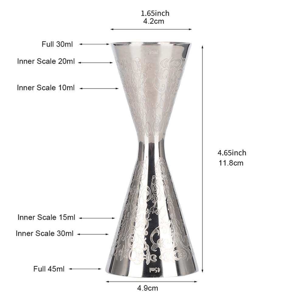 HAOHIZE Briout Jigger for Bartending, 30ml 45ml Cocktail Shaker with strainer Double Cocktail Jigger Stainless Steel BarStrainer with Scale Drink Wine Measuring Cup pub Accessories
