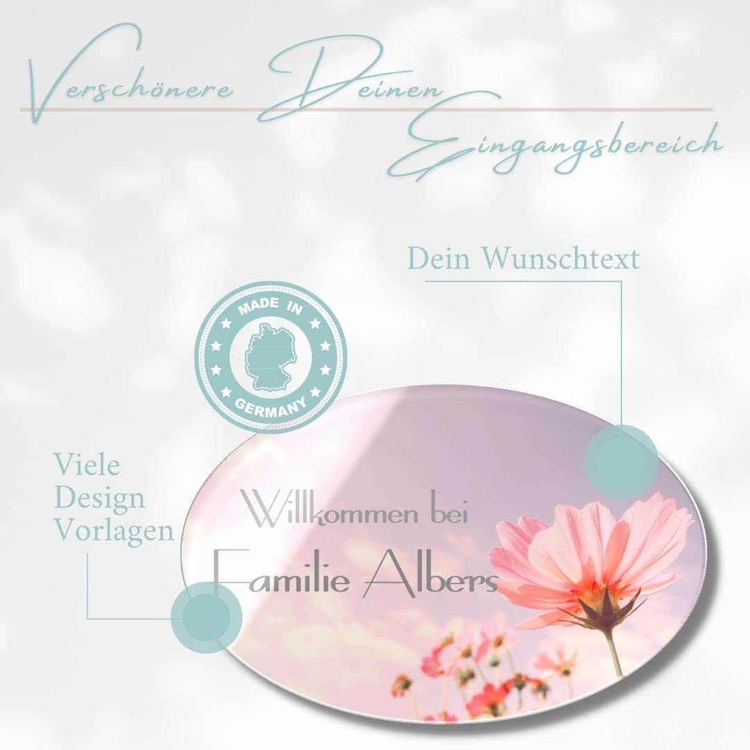Edles Türschild mit Namen für die Haustür - Namensschild Briefkasten selbstklebend oder mit Bohrlöcher - Klingelschild mit kratzfestem UV Druck - Größe ab 10x6,5 cm oval