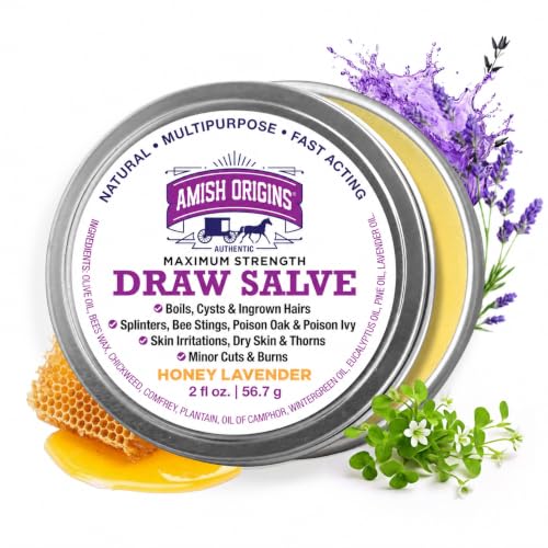 Amish Origins Drawing Salve Ointment, 2 oz, for Boil Treatment, Maximum Strength Fast Acting Draw Salve for Splinters, Bee Stings, Anti Itch Cream, Poison Ivy Oak Relief, Made in USA
