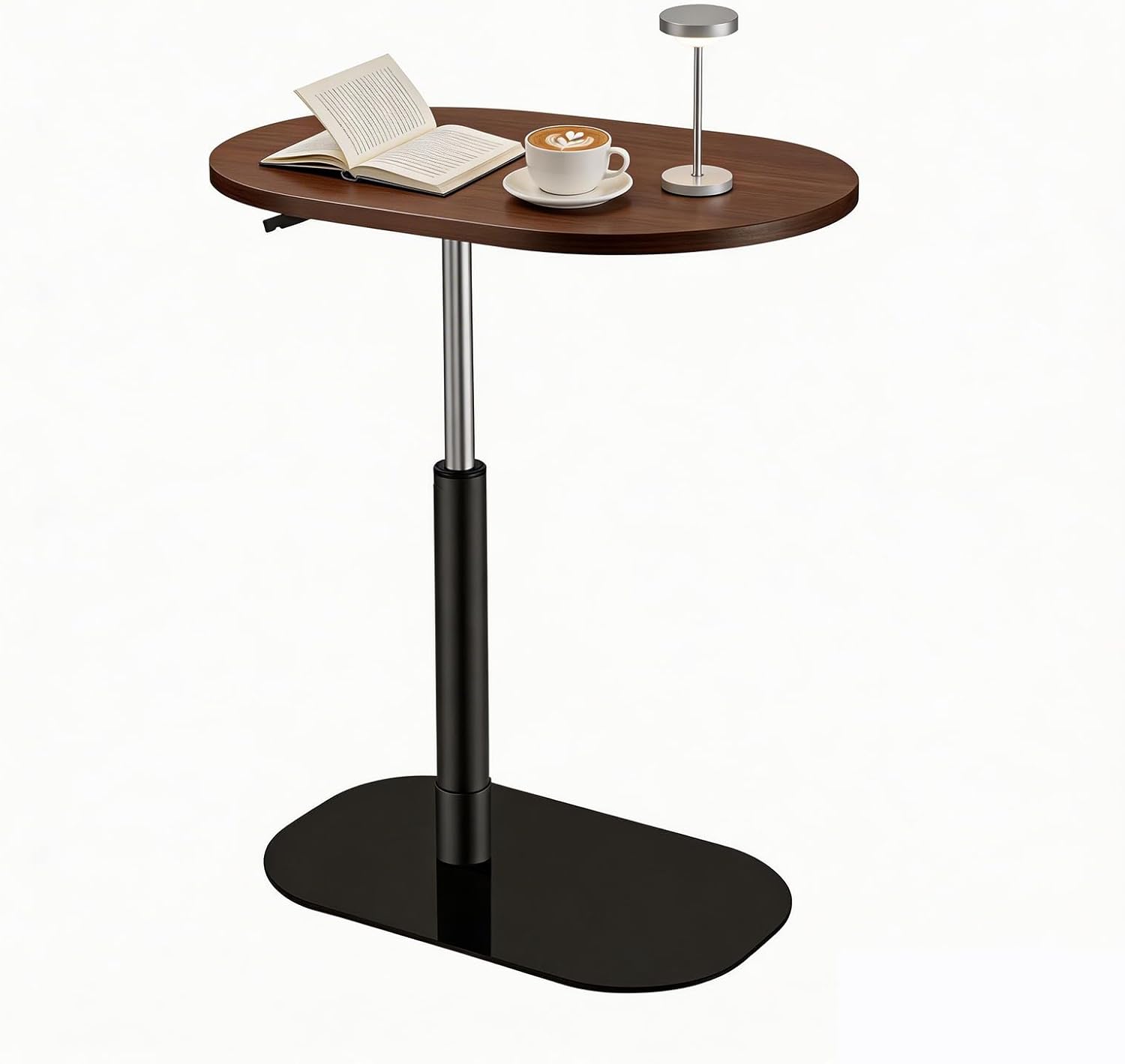 C Table Height-Adjustable，360°Swivel Side Table，Compact Table for Small Spaces，Living Room & Bedroom End Table，Base Can Slide Under the Bed (Walnut Finish)