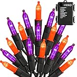 Uptotop Halloween Lights, 50 LED 16FT Battery Operated Mini String Lights, Indoor/Outdoor Halloween Decorations (Purple & Orange)