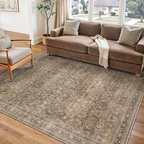 PureCozy Waschbarer Braun Teppich Wohnzimmer 120x170cm Vintage Tepich for Living Room kurzflor rutschfest Weich Boho Retro Carpet für Küchen Schlafzimmer Esszimmer Bedroom PureCozy Waschbarer Braun Teppich Wohnzimmer 120x170cm Vintage Tepich for Living Room kurzflor rutschfest Weich Boho Retro Carpet für Küchen Schlafzimmer Esszimmer Bedroom