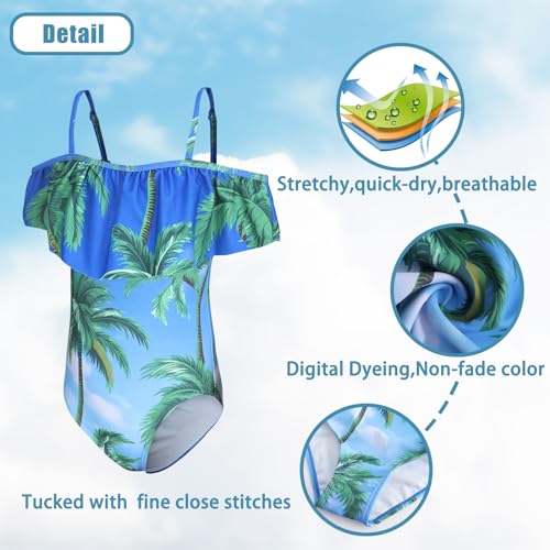 Image of Girls One Piece Swimsuits Off Shoulder Bathing Suit for Kids Hawaiian Swimwear 3-16 Years