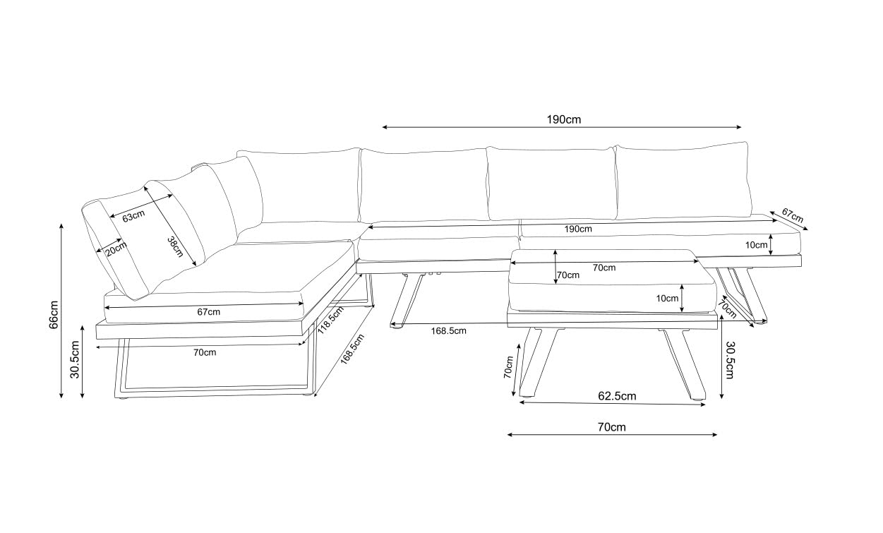 MOMMAHOME Conjunto Muebles de Jardín de exterior, Rinconera Convertible Multifunción Aluminio Blanco, Muebles para terraza/Exterior, Set de Aluminio con mesa de centro, Cojines tejido Gris | VALENCIA