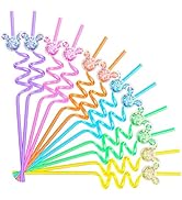 Diumepo 12 Pcs Glitter Mouse Straws for Kids Party Favors, Reusable Drinking Plastic Straws for K...