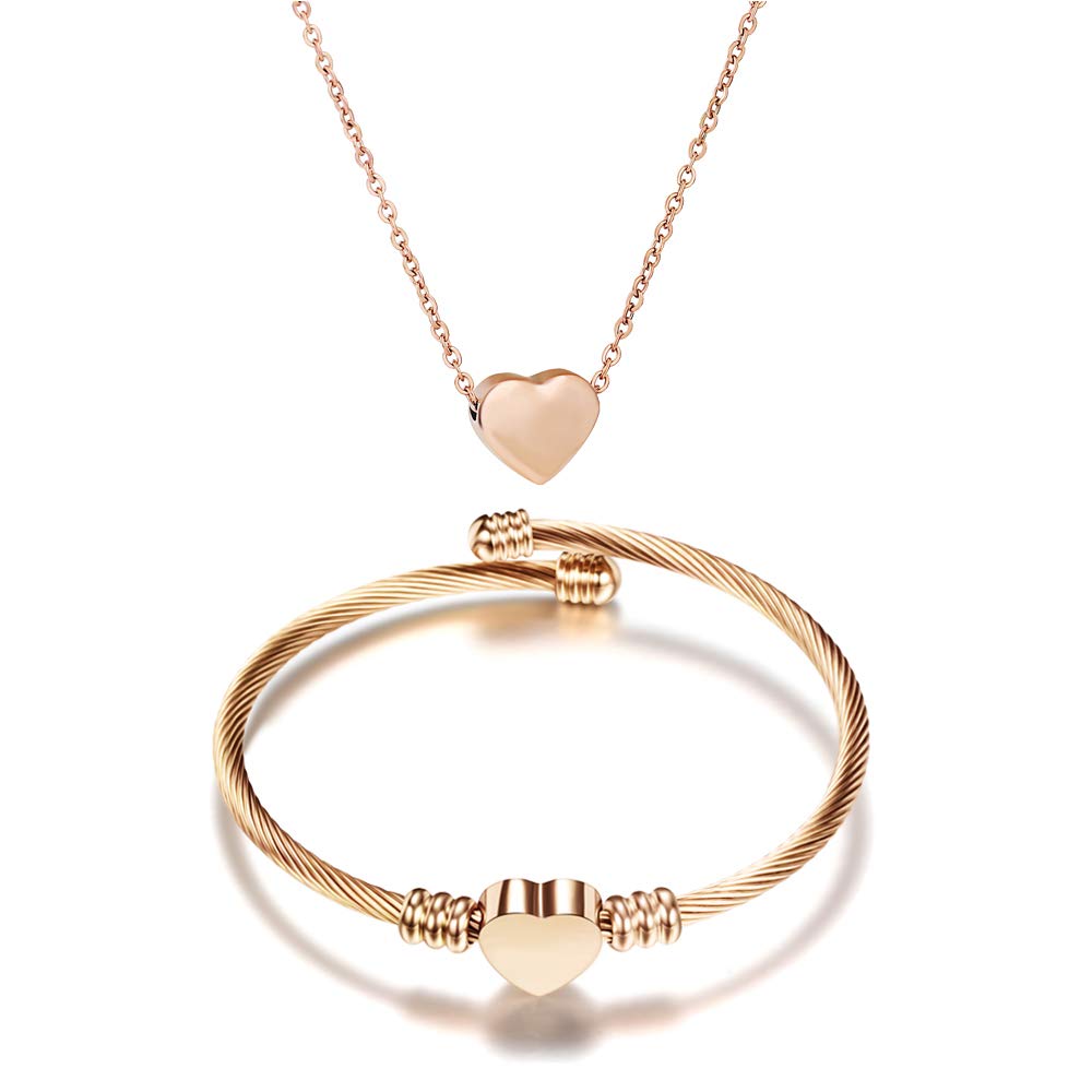 MYNENEY NIBASTAR Heart Name Necklace and Bracelet for Women Stainless Steel A-Z letters Initial Statement Jewelry Set for Mother's Day