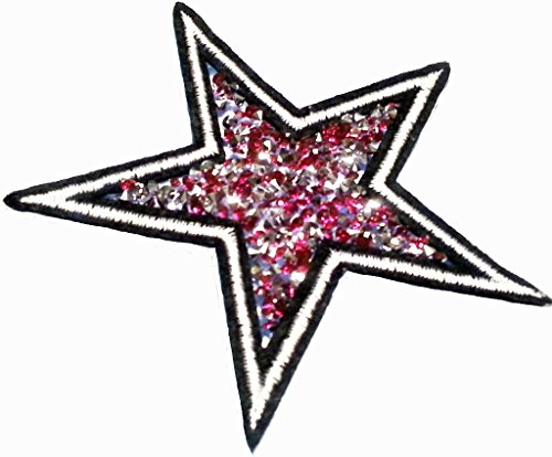 B2see Patch ecusson Etoile Strass Applique Etoile Strass Motif brodé a Coudre ecusson Strass thermocollant pour Couture Vetements Veste Sac Decoration customisation ecusson thermocollant 10 cm (Rose)