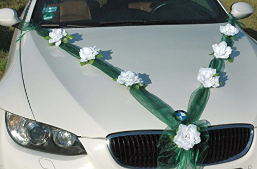 Ruban organza blanc roses décoration voiture mariage chic