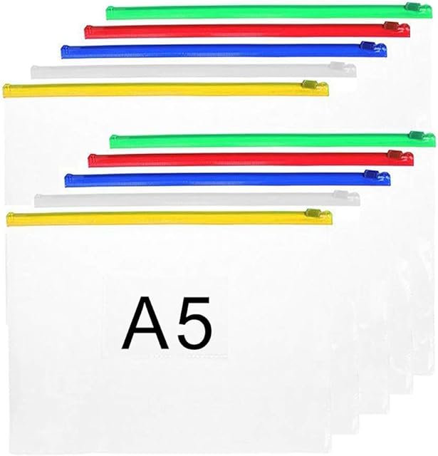 10Pcs A5 Clear Plastic File Bags File Folders Zip Bags (A5-Clear-10PCS)