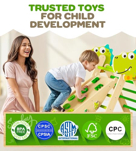 Image of Pikler Triangle Set, 11-in-1 Montessori Climbing Toy for Toddlers, Foldable Wooden Indoor Jungle Gym & Playground Climber for Learning and Motor Skills (18 Months-7 Years)