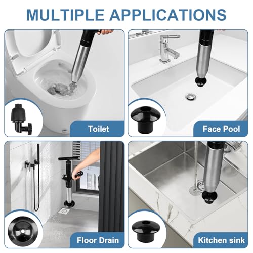 Luney Toilet Plunger, Snake Drain Clog Remover Tool, High Pressure Air Drain Blaster Gun with Visual Barometer, Toilet Unclogger Tool, Air Plunger for Toilet Bathroom, Sink, Kitchen, Floor Clogged - Image 4
