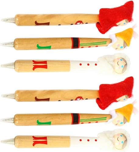Tofficu Regalo de Navidad 6 unids bolígrafo de madera de Navidad papelería s estudiantes fiesta de Navidad favores de Navidad tinta gel pluma niño