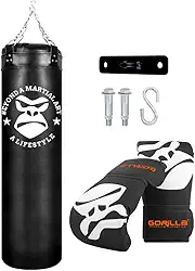 Kit Luta Saco de Boxe Muay Thai120 Cm + Luva Bate Saco Suporte Aço para Saco de Pancada Gorilla