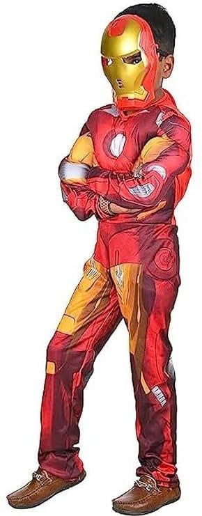 CUTTIES FASHION Hosiery Fabric Ironman with cape Superhero Costume For Kids Halloween Dress Fancydress Birthday Gift | Cosplay Bodysuit for Boys and Girls