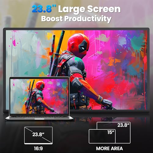 Image of 23.8 inch 4K Portable Monitor, UHD (3840*2160) 120% SRGB IPS FreeSync Gaming Moniter USB-C HDMI Large Work Home Office Second Monitor VESA Mountable, Adjustable Tilt & Height for Laptop, MacBook, PS4,Xbox