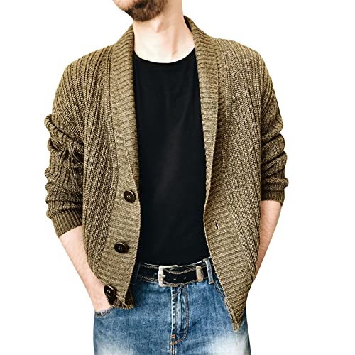 PODOLIXIA Chaqueta de punto básica de manga larga en V cuello cardigan cierre de botón sudadera jacquard abrigo otoño invierno suéter de punto cálido patchwork gabardina casual tops, caqui, S Cover