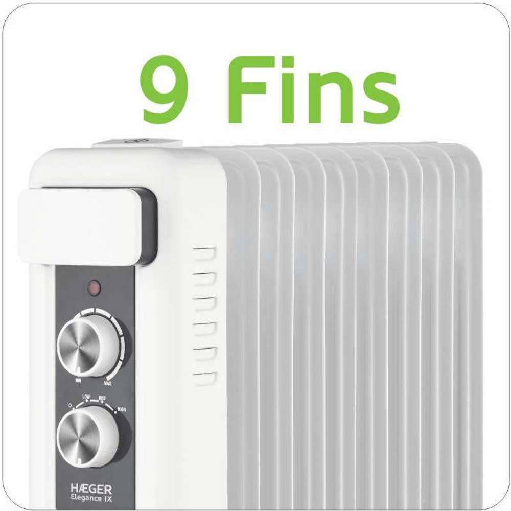 HAEGER Elegance IX - Calefactor Radiador Eléctrico de Aceite con 2000W de Potencia, 3 velocidades - termostato Regulable, 5 Canales de Aceite, 3 configuraciones de Calor, Almacenamiento del Cable.