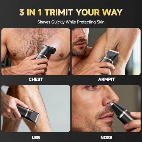 Image of Beard Trimmer for Men, IPX7 Waterproof Body Hair Trimmer Electric Razor Shaver Body Grooming Kit Wet /Dry Use for Groin, Nose, Ear Hairs, Beard, Legs, Chest (Black)