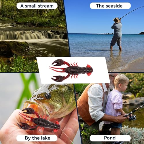 10 Pack Soft Fishing Lure, Plastic Shrimp Crawfish Bait Lobster Claw Artificial Lure Swimbait Freshwater Saltwater Fishing Tackle Baits for Crappie Trout Walleye (RED) - Thumbnail 5