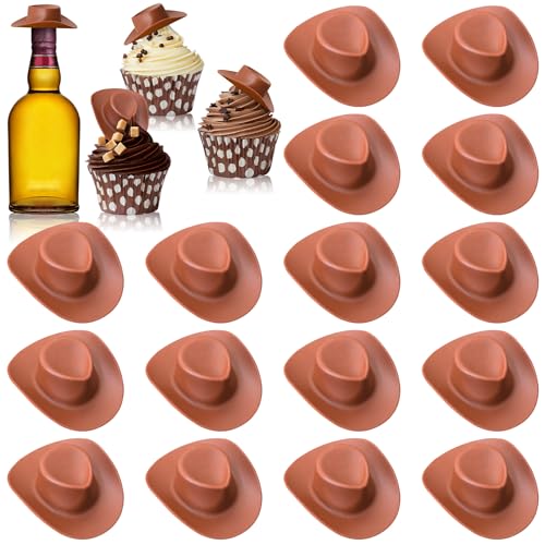 Yuronam 30 Pcs Brown Plastic Mini Western Cowboy Cowgirl Hats